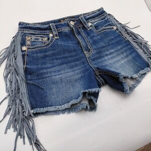 Miss Me Denim Shining Fringe High Rise Western Shorts Stretch 28 Festival Heaven